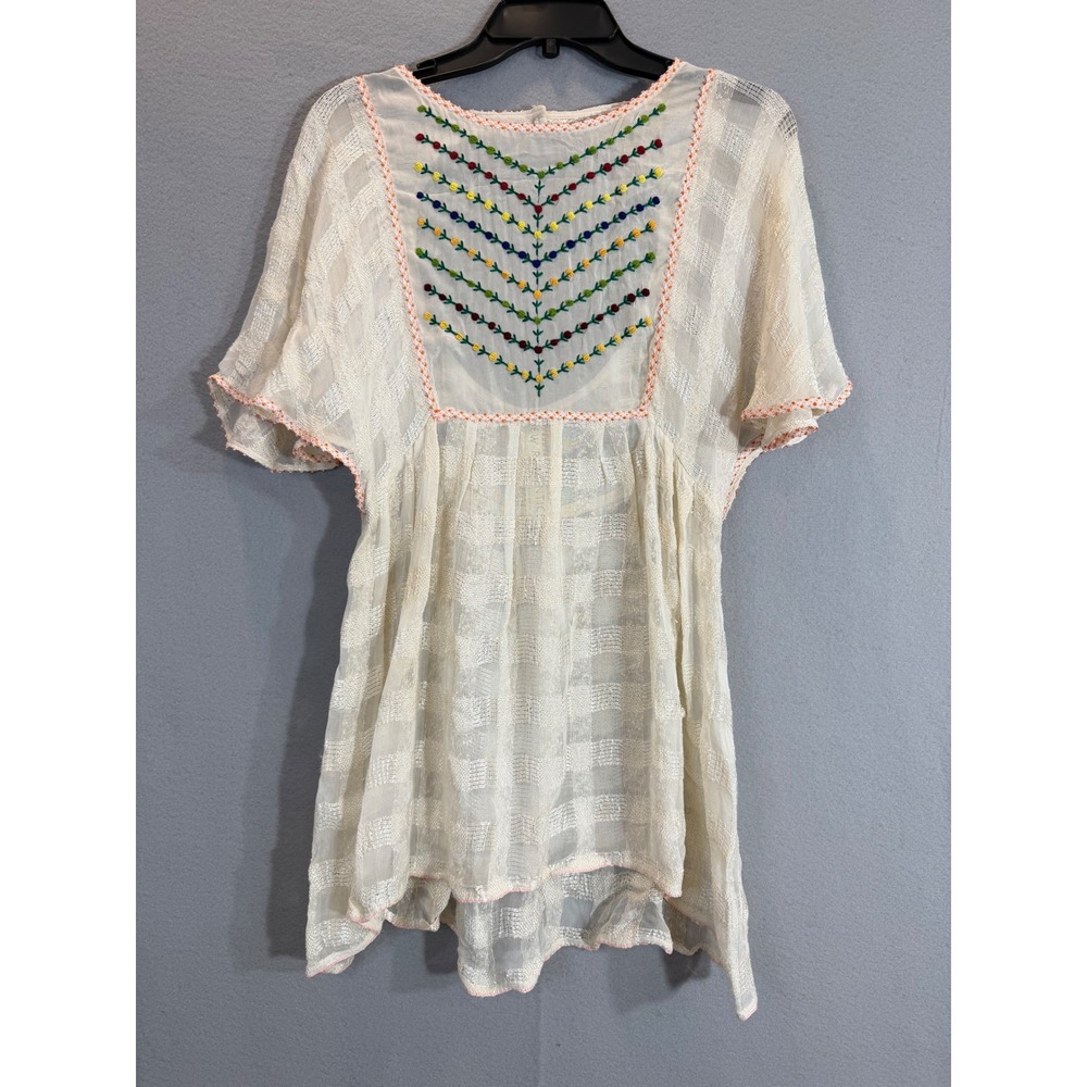 Free People Boho Embroidered Gauze Blouse Sheer Folk Festival Flowy Top